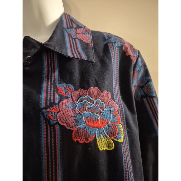 HEARTS OF PALM Blue Embroidered lined Floral Jacket Womens size 16 - Picture 2 of 7